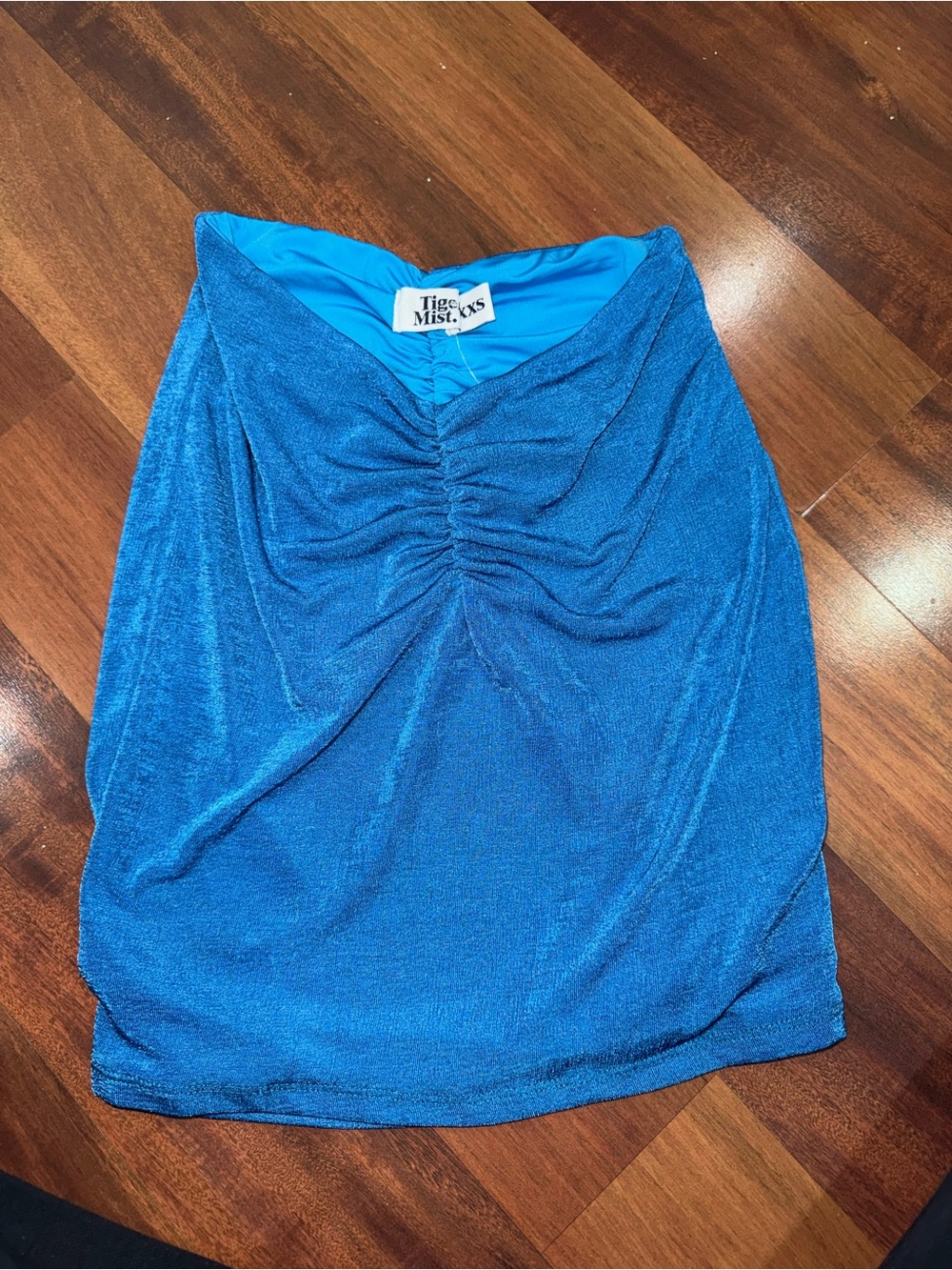 Tiger Mist Electric Blue Ruched Mini Skirt